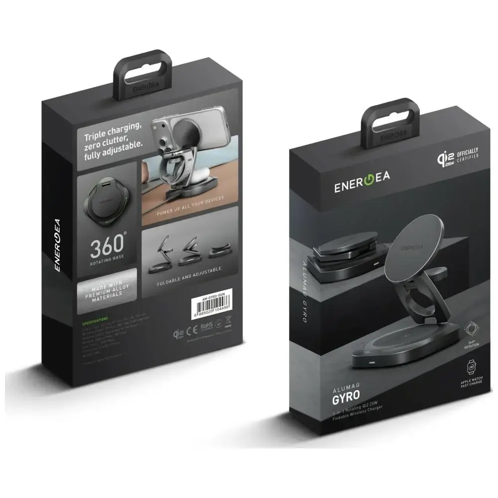 ENERGEA Alumag GYRO 360 bezvadu lādētājs | Qi 2.2 | Saderīgs ar MagSafe | 25W | pelēks