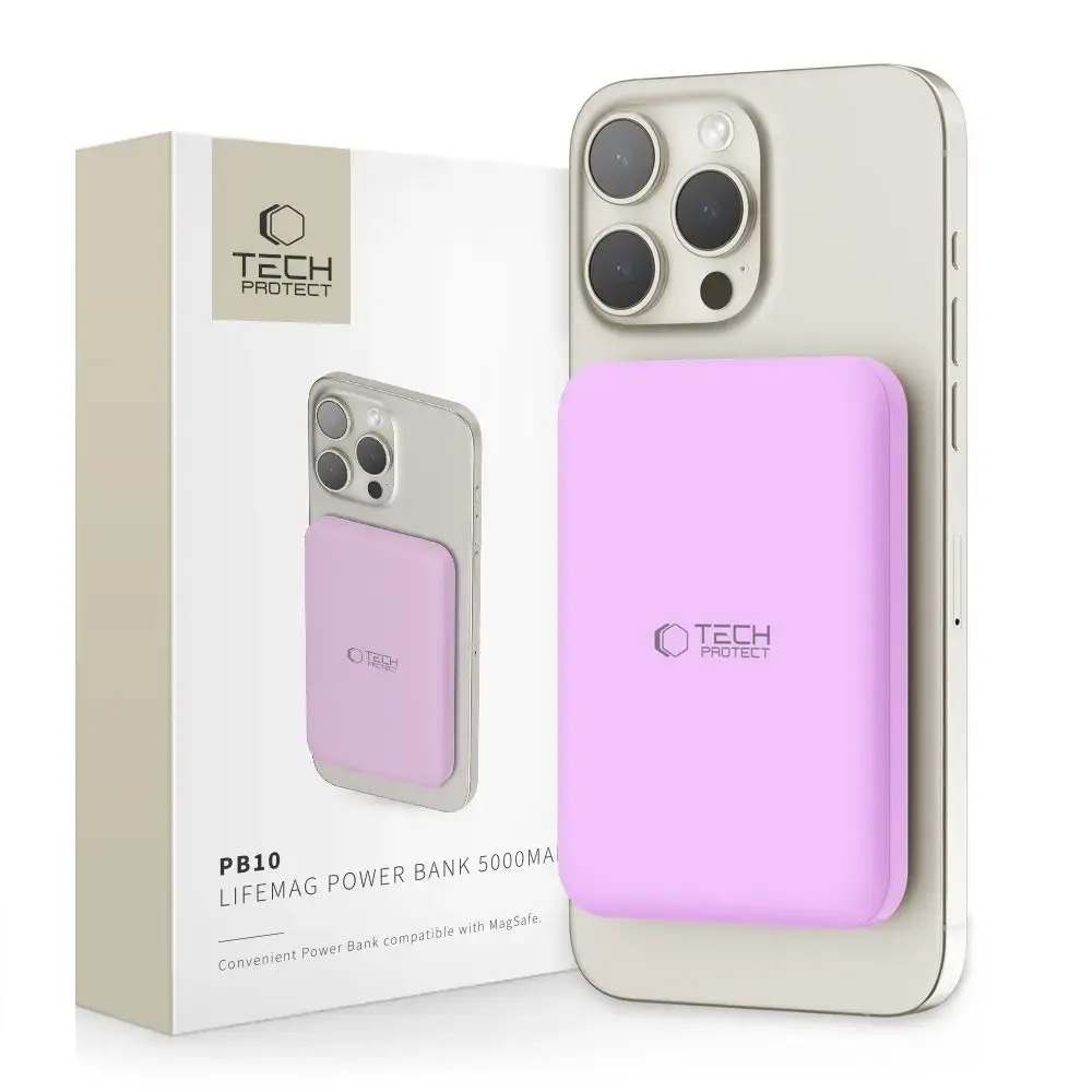 Tech-Protect PB10 LifeMag ārējais akumulators (powerbank) | 5000 mAh | 18W | USB-C, MagSafe | ceriņkrāsas