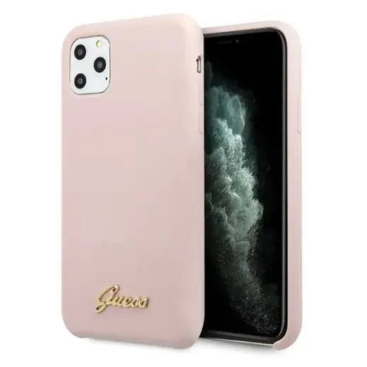 Guess GUHCN58LSLMGLP iPhone 11 Pro jasnoróżowy|light pink hard case Silicone Vintage Gold Logo