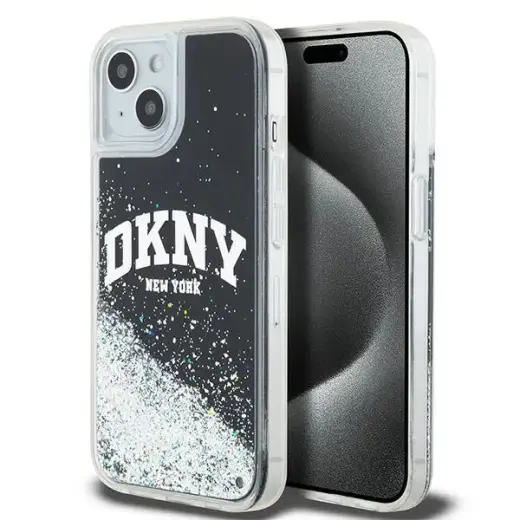 DKNY DKHCP15MLBNAEK Liquid Glitter Big Logo maciņš telefonam iPhone 15 Plus | iPhone 14 Plus melns