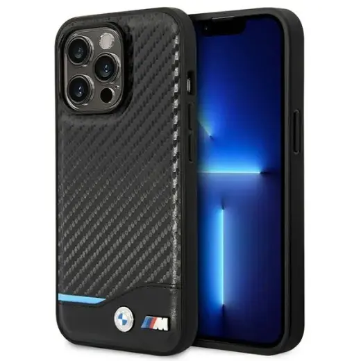 BMW Leather Carbon telefoni ümbris iPhone 14 Pro Max must
