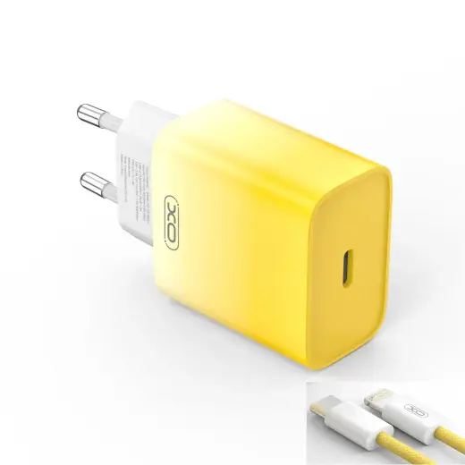 XO wall charger CE18 PD 30W 1x USB-C yellow-white + cable USB-C - Lightning