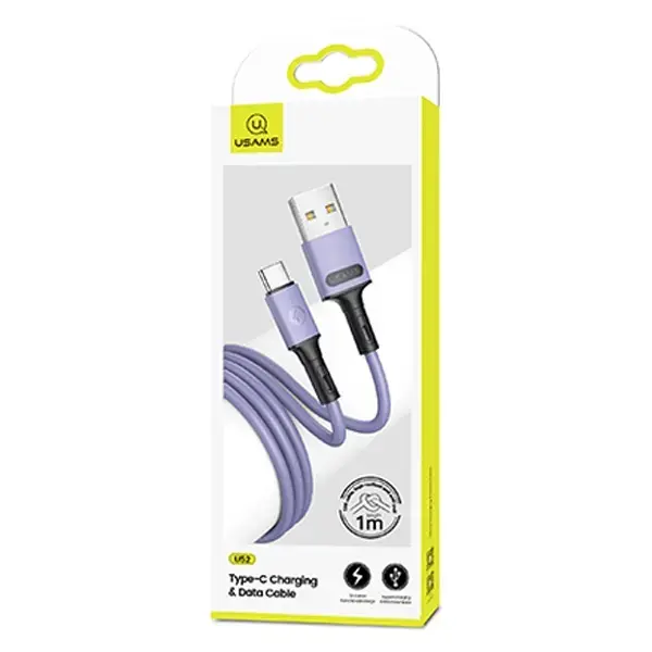 USAMS U52 SJ436 datu pārraides un uzlādes vads | USB-A uz USB-C | 10W | 1m | violets