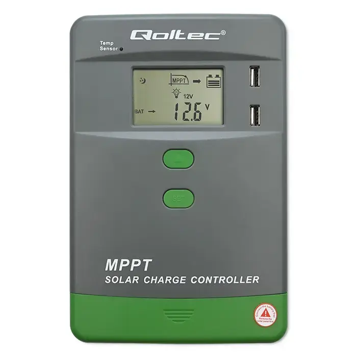 Qoltec Solar Charge Controller MPPT with Temperature Sensor 20A | 12V / 24V | LCD | 2 x USB | GEL | LiFePO4