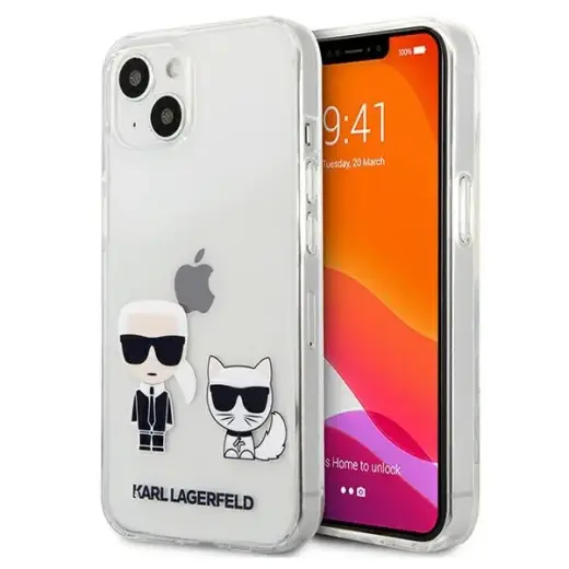KLHCP13MCKTR Karl Lagerfeld PC|TPU Ikonik Karl and Choupette Case for iPhone 13 Transparent