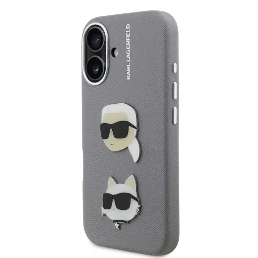 Karl Lagerfeld Grained PU K&CH Heads чехол для телефона iPhone 16 серый