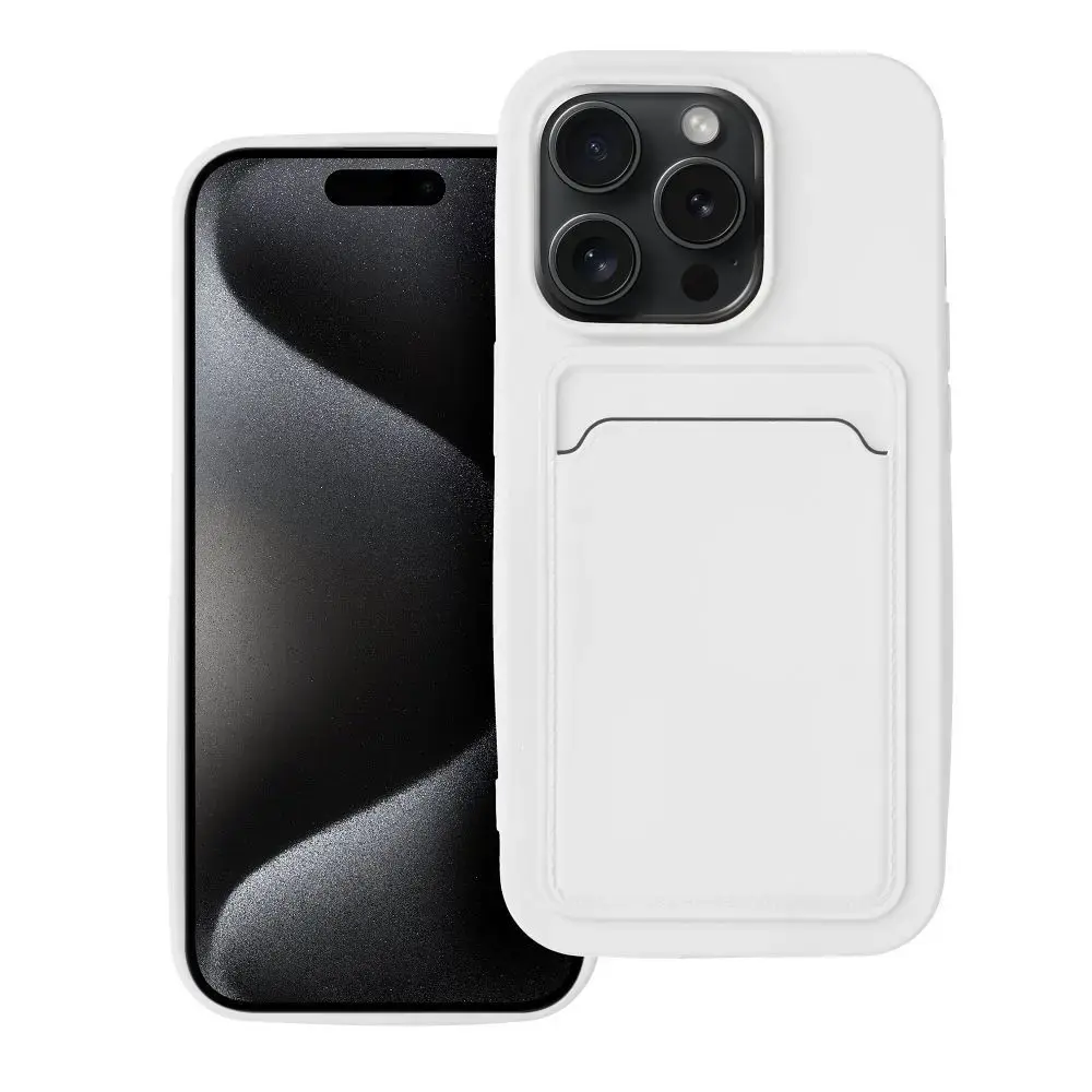 Card grāmatveida maciņš telefonam iPhone 15 Pro balts