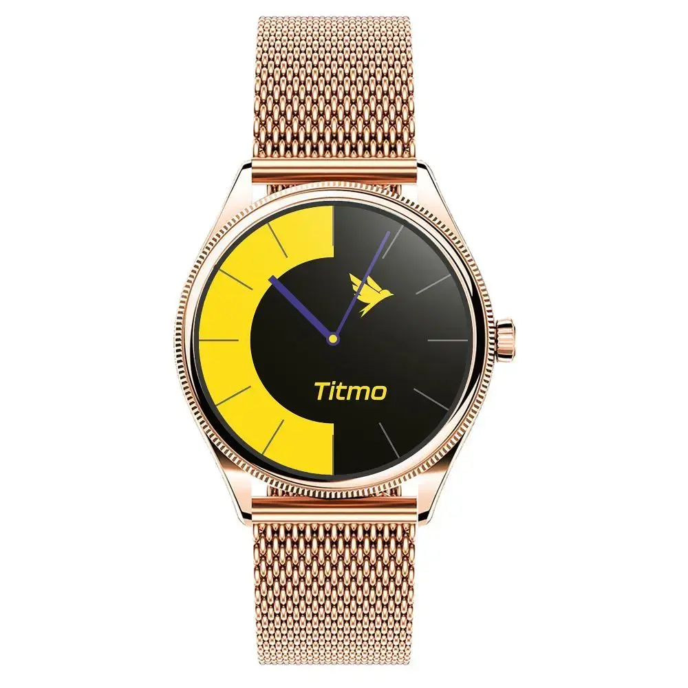 Smartwatch TITMO O-170 (AMOLED, bluetooth call, stainless steal gold mesh strap) gold