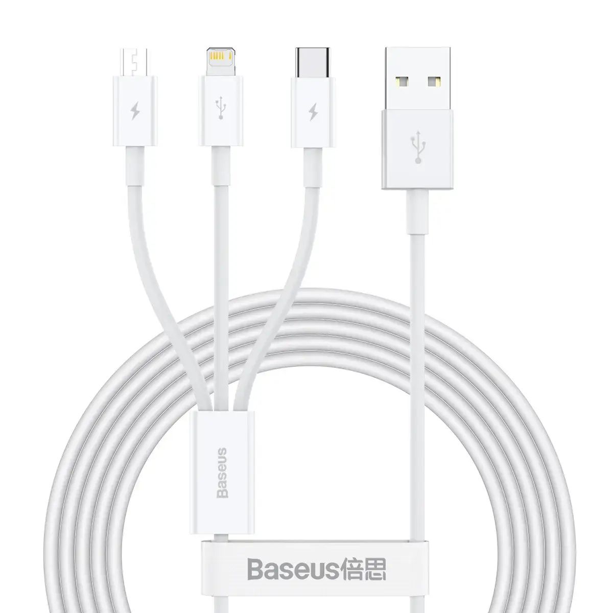 Baseus Superior 3-in-1 datu pārraides un uzlādes vads | USB-A uz USB-C, Lightning, Micro USB | 17.5W | 1.5m | balts