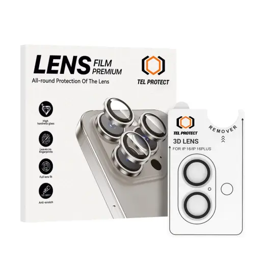 Tempered glass Tel Protect 3D Lens on camera for Iphone 17 transparent (lens 2 pieces)