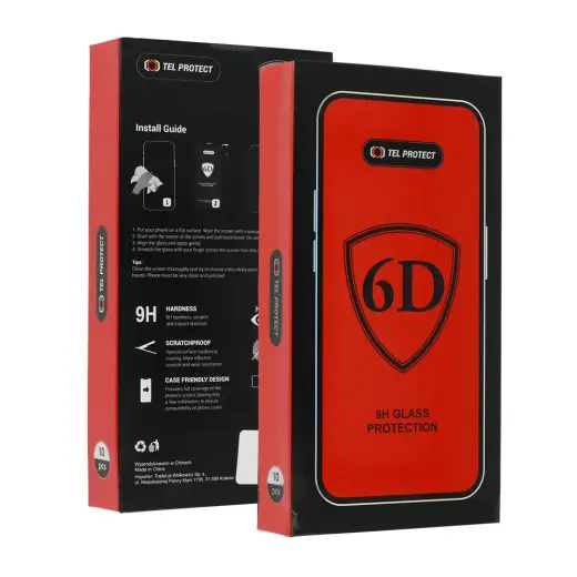 Tel Protect Full Glue 6D Tempered Glass for IPHONE 15 PRO Black - 10 PACK
