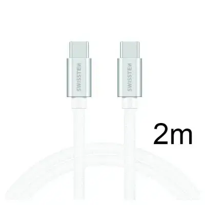Swissten Textile Universāls Quick Charge 3.0 USB-C uz USB-C Datu un Uzlādes Kabelis 2 m Sudraba
