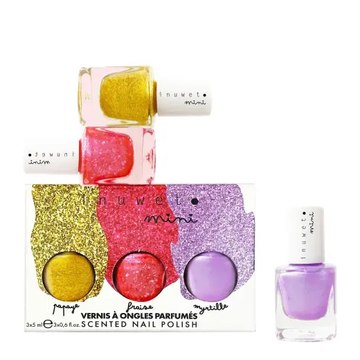 Set Inuwet: Papaye, Nail Polish, 5 ml *Miniature + Fraise, Nail Polish, 5 ml *Miniature + Myrtille, Nail Polish, 5 ml *Miniature