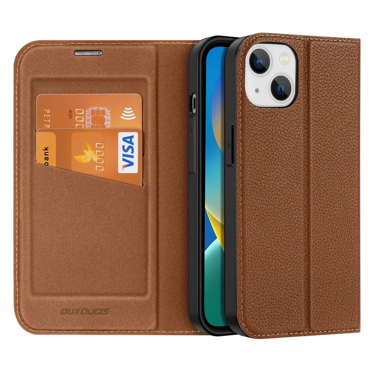 Dux Ducis Skin X2 case for iPhone 14 case with magnetic flap brown