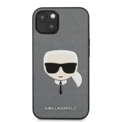KLHCP13SSAKHSL Karl Lagerfeld PU Saffiano Karl Head Case for iPhone 13 mini Silver