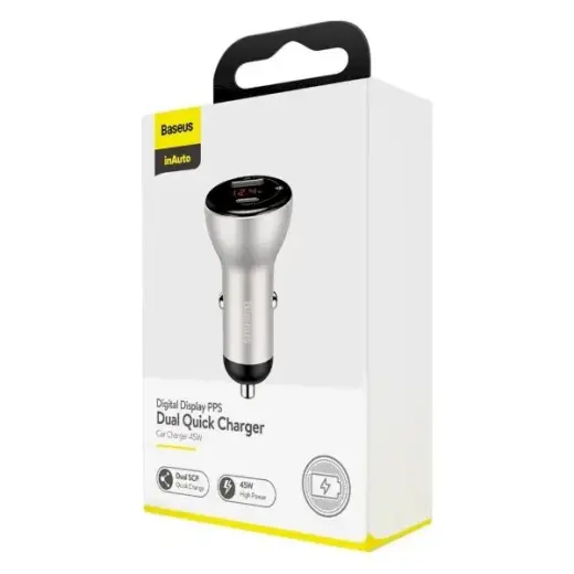 Baseus CCBX-C0S Auto Lādētājs USB-C | USB | 5A | 48W | Quick Charge 4.0 | PD 3.0 sudraba