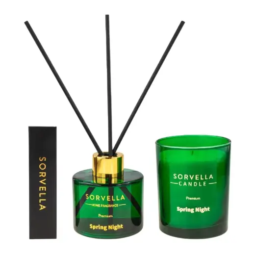 Set Sorvella: Spring Night, Floral & Woody, Scented Candle, 170 g + Spring Night, Stick, Aroma Reed Diffuser, 120 ml