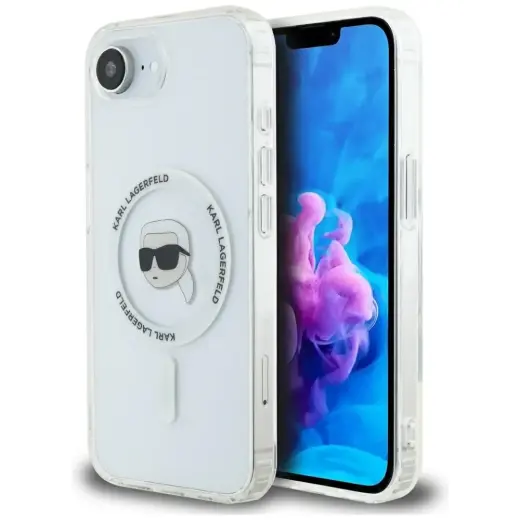 Karl Lagerfeld IML Metal Karl Head MagSafe phone case for iPhone 16e white