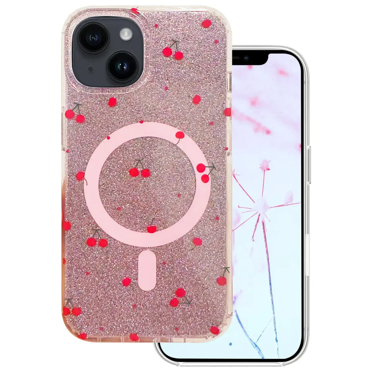 Cherry Mag Glitter maciņš ar MagSafe atbalstu telefonam iPhone 15 sarkans