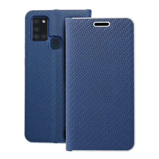 LUNA Book Carbon knyginio tipo telefono dėklas Samsung Galaxy A21s (A217) mėlynas