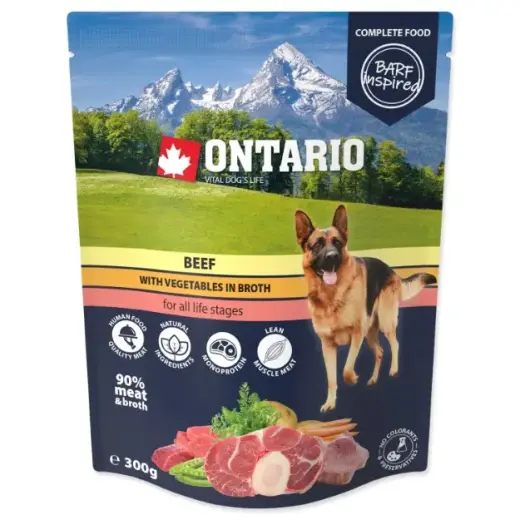 Konservi suņiem - Ontario Dog Beef with vegetable  in broth, 300g