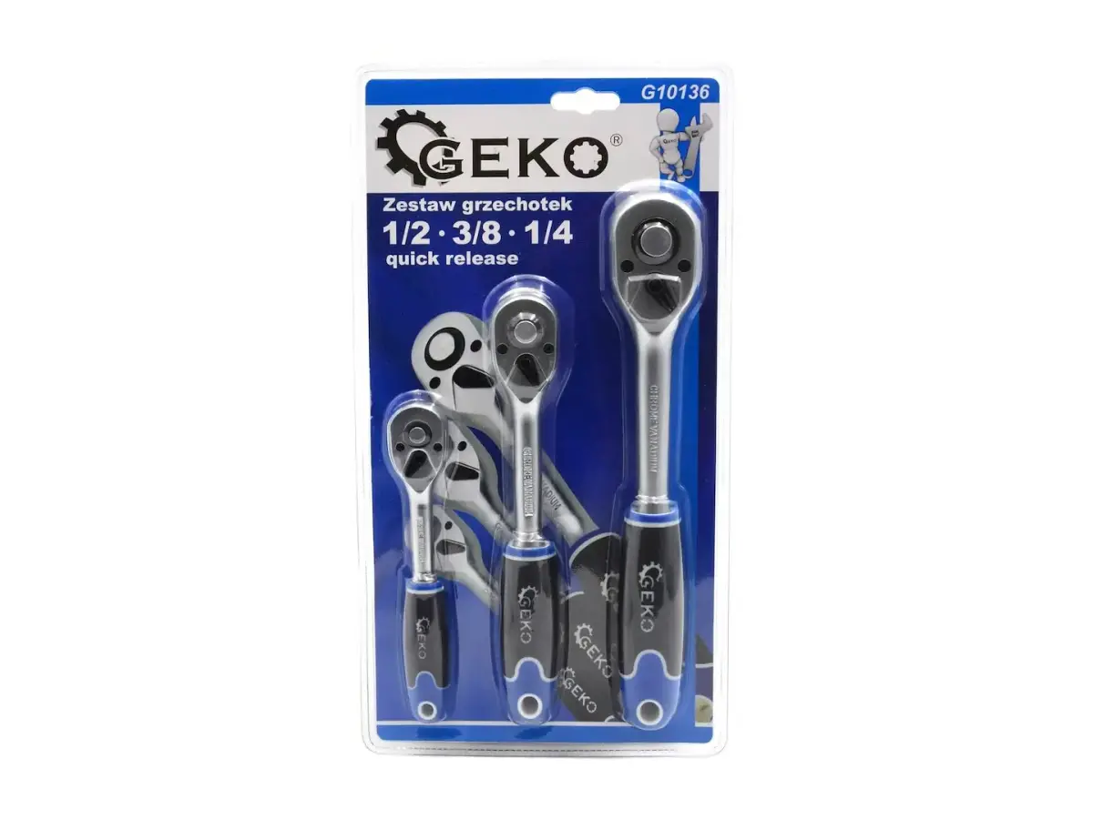 GEKO Straight Ratchet Set 1/2", 3/8", 1/4"