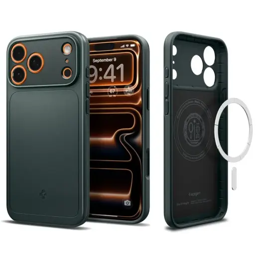 Spigen Thin Fit phone case with MagSafe support for Apple iPhone 17 Pro green