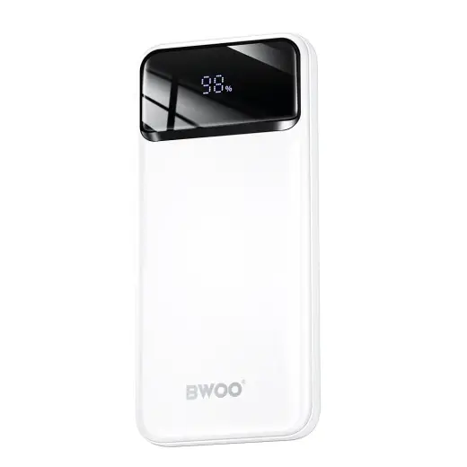 BWOO Ultra thin väline akupank (powerbank) | 10 000 mAh | 22.5W | QC | USB-A, USB-C | LED ekraan | valge
