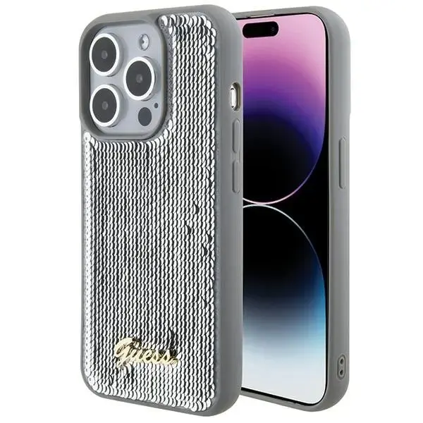 Guess GUHCP15XPSFDGSS iPhone 15 Pro Max 6.7" srebrny|silver hardcase Sequin Script Metal