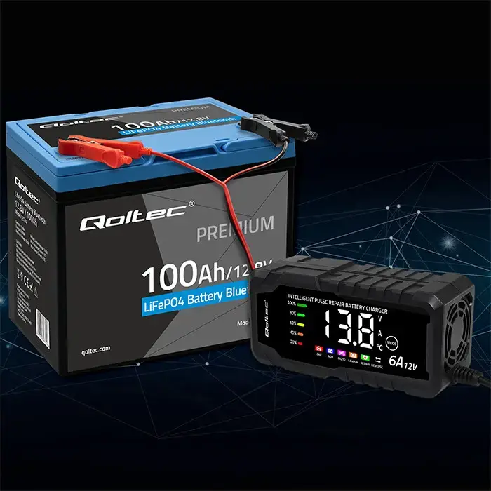 Qoltec LiFePO4 lithium iron phosphate battery | 12.8V | 100Ah | 1280Wh | Bluetooth | BMS