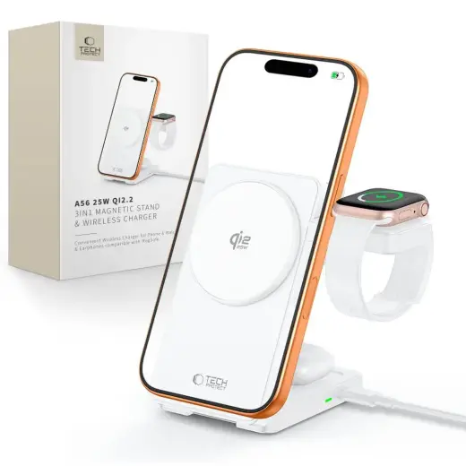 TECH-PROTECT A56 3IN1 MAGNETIC MAGSAFE WIRELESS CHARGER 25W QI2.2 WHITE