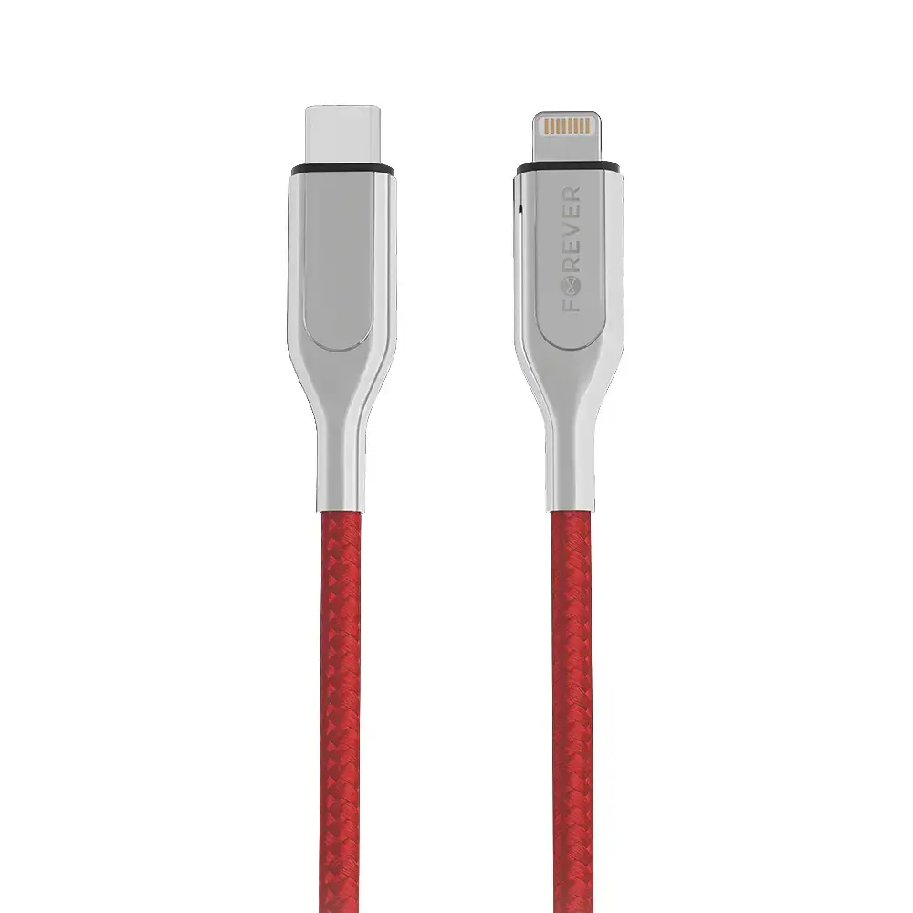 Forever Core data transfer and charging cable | MFI | USB-C to Lightning | 12W | 1.5m | red