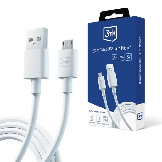 3mk Hyper data transfer and charging cable | USB-A to Micro USB | 12W | 1.2m | white