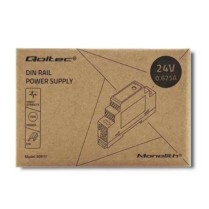 Qoltec DIN rail power supply | 15W | 24V | 0.625A | Gray