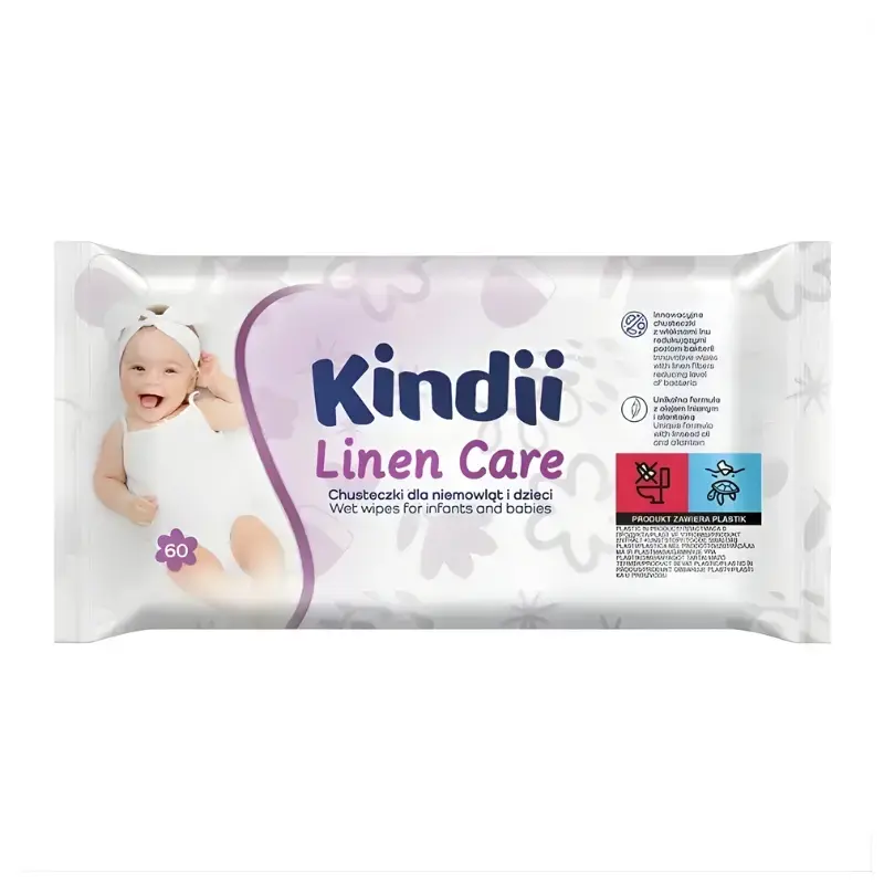 Mitrās salvetes mazuļiem Kindii Linen Care 60 gab.