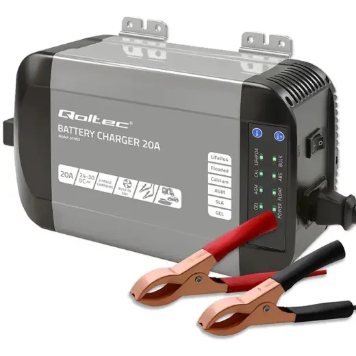 Qoltec Smart Monolith charger for LiFePO4 AGM GEL SLA batteries | 20A | 24V