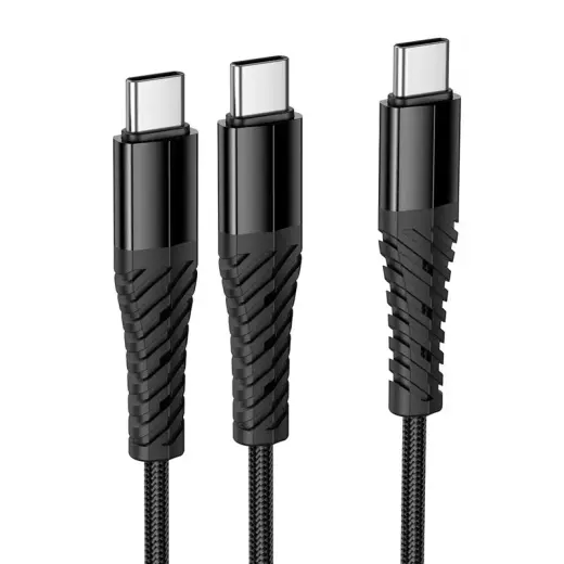 Hoco X123 2-in-1 duomenų perdavimo ir įkrovimo laidas | USB-C į USB-C, USB-C | 1m | juodas