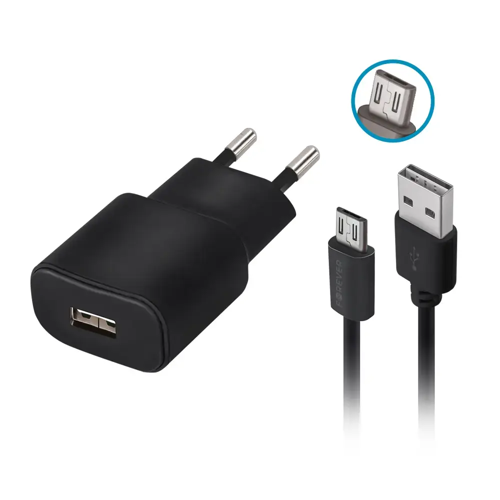 Forever TC-01 tīkla lādētājs | 10W | USB-A | Micro USB vads komplektā | melns