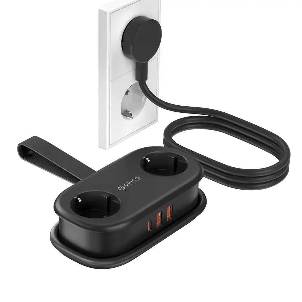 Orico APP 15.5W 5in1 Power Strip 2x AC + 2x USB-A + 1x USB-C - Black