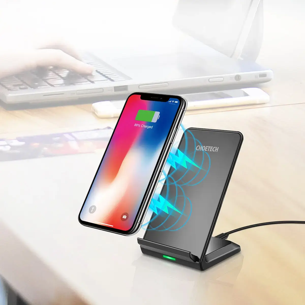 Choetech T524-S wireless fast charger stand, black + T511-S wireless charger black