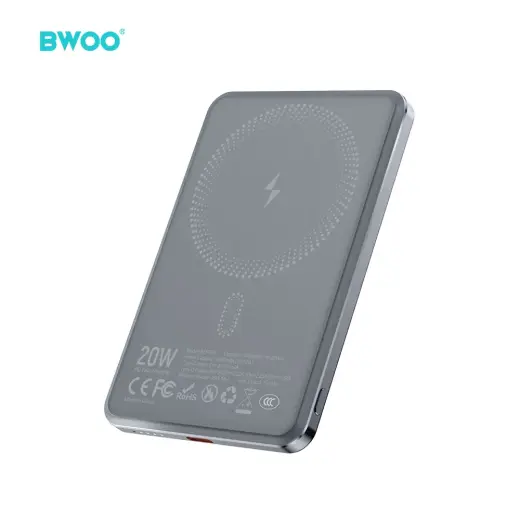 BWOO Ultra Slim P79 išorinė baterija (powerbank) | 5 000 mAh | 20W | USB-C, MagSafe, Wireless | pilkas