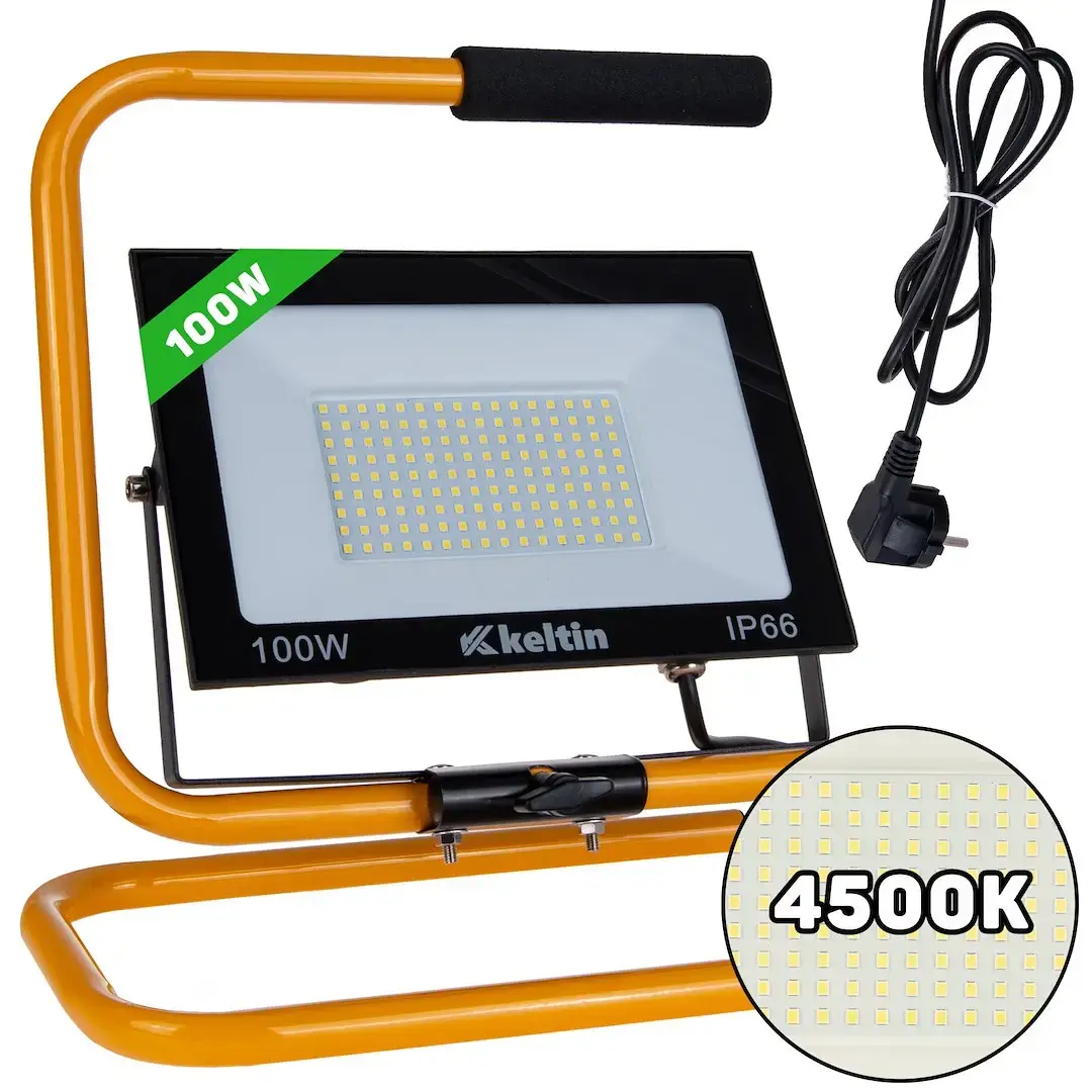 LED prožektors 100W ar būvniecības statīvu – neitrāli balta krāsa 4500K