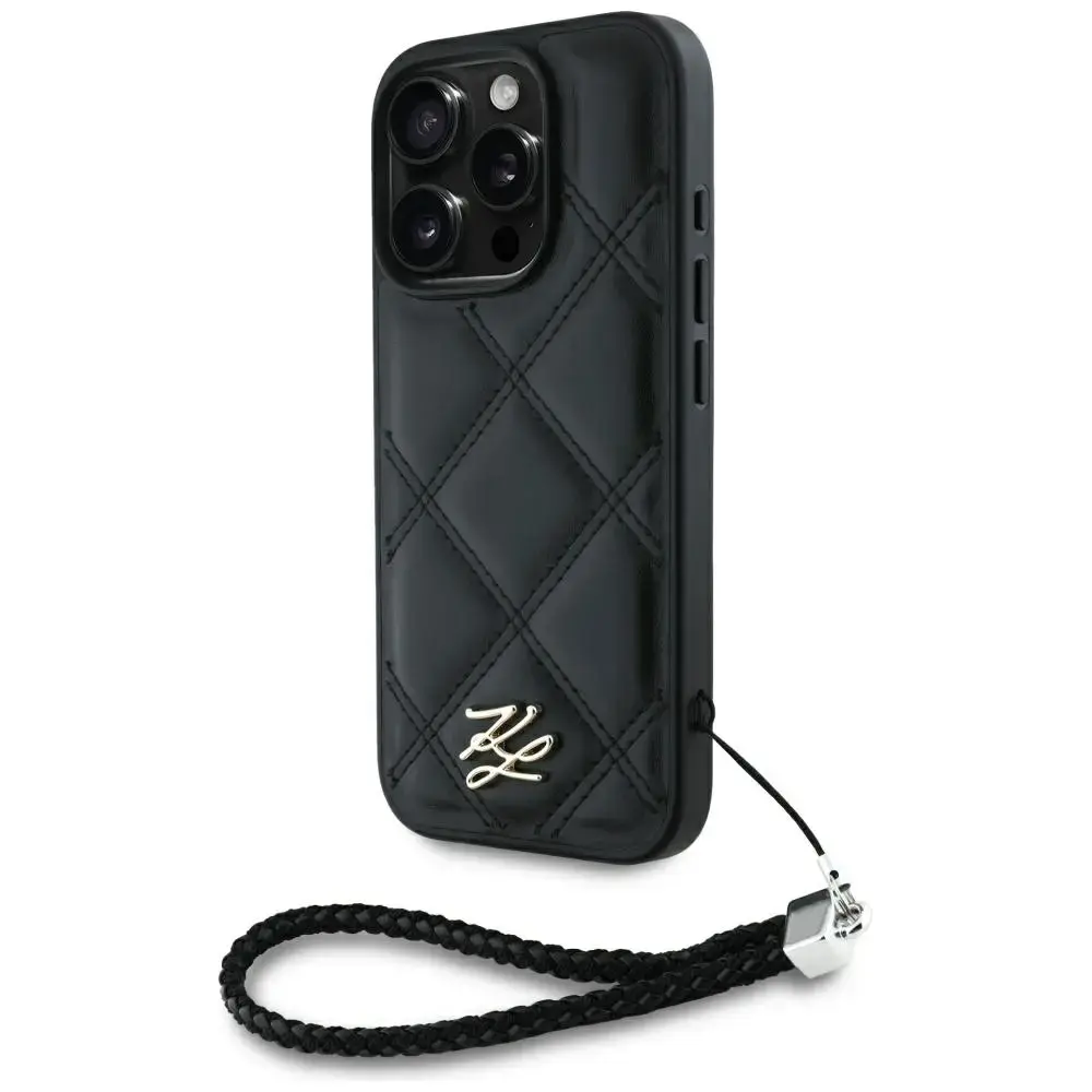 Karl Lagerfeld Quilted Initial Logo & Chain Strap telefona maciņš priekš iPhone 16 Pro Max melns