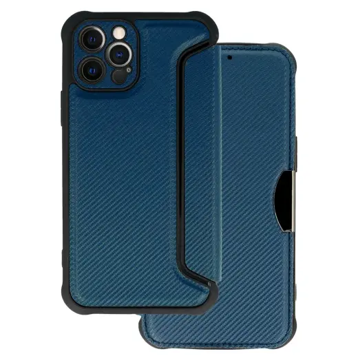 Razor Carbon raamatutüüpi telefoni ümbris iPhone 12 Pro tumesinine