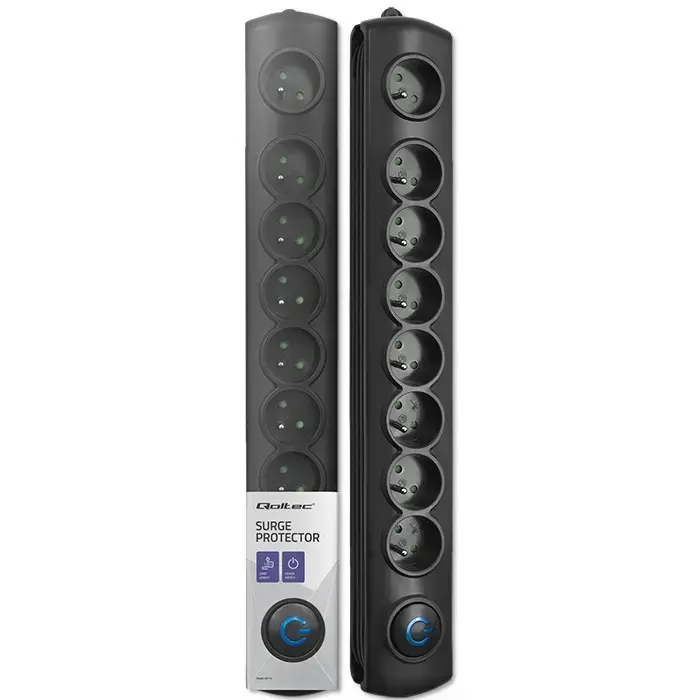 Qoltec Surge protector | 8 sockets | 1.8m | Black