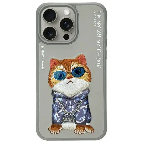 Nimmy Glasses Cool Cat telefona maciņš priekš iPhone 15 Pro Max pelēks