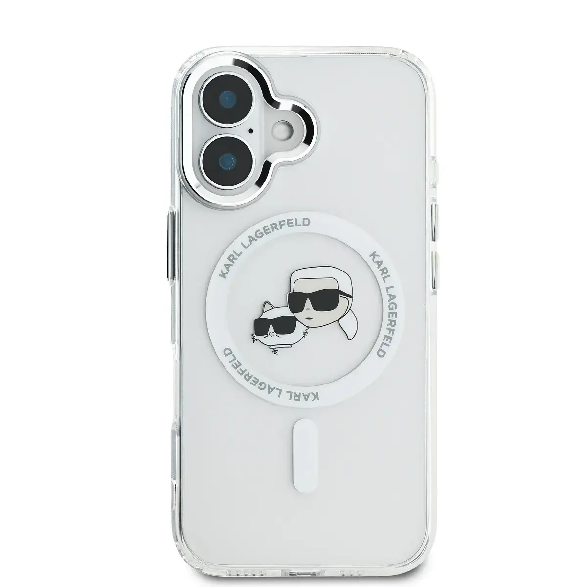 Karl Lagerfeld case for iPhone 16 6,1" KLHMP16SHLSKCH white Hard IML Metal Karl&Choupette Head MagSafe