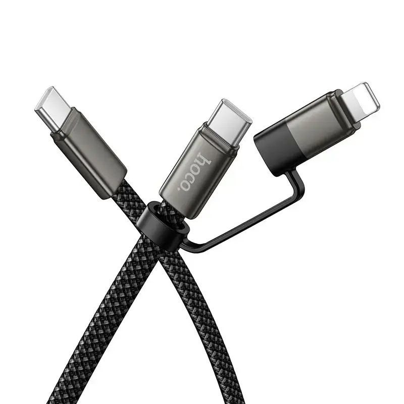 HOCO X125 2-in-1 datu pārraides un uzlādes vads | USB-C uz USB-C, Lightning | 60W | 1m | melns
