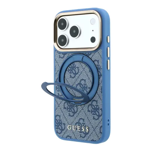 Guess Ring Stand phone case with stand and MagSafe support for iPhone 18 Pro blue