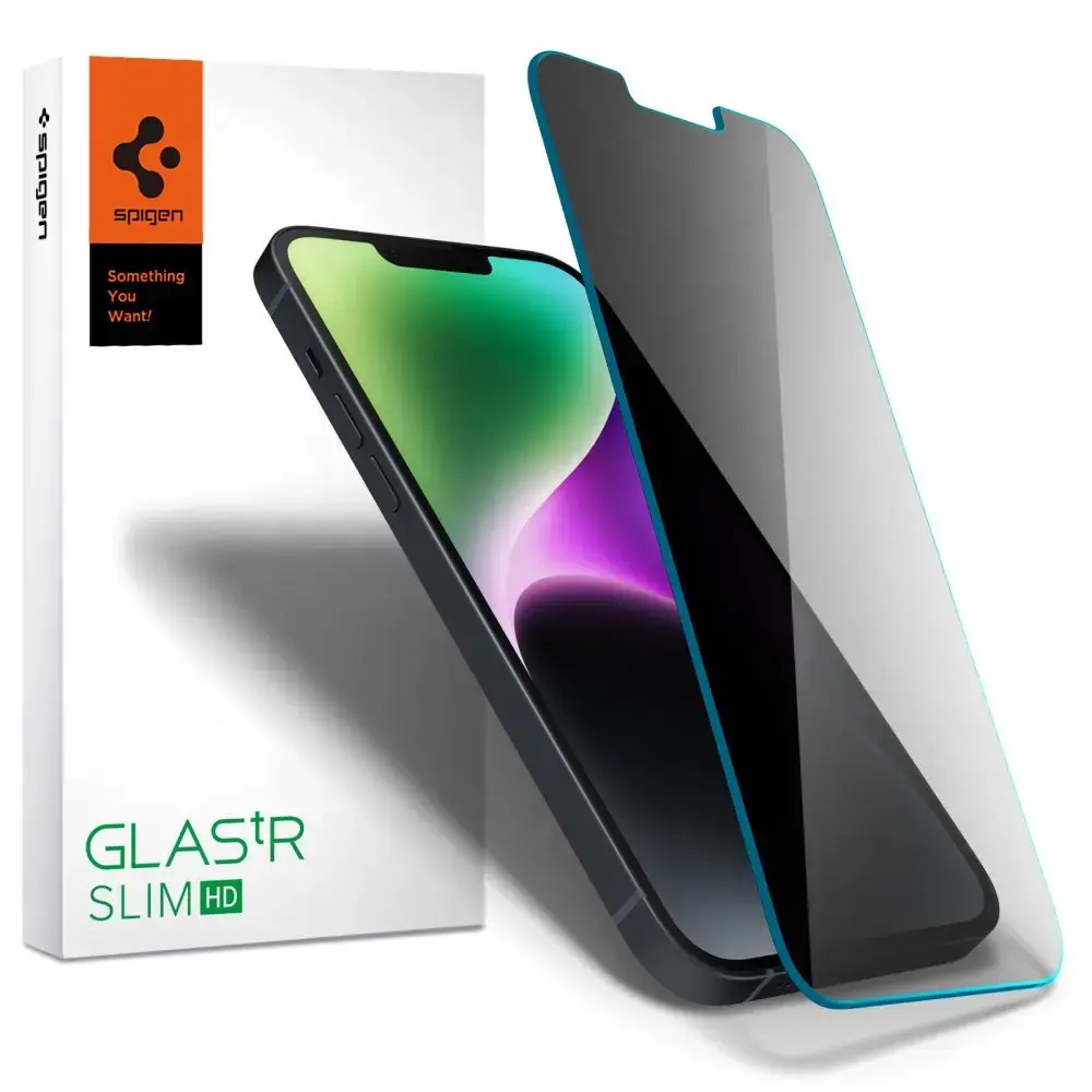 Spigen GLAS.TR SLIM ekrāna aizsargstikls iPhone 13 | iPhone 13 Pro | iPhone 14 (privātuma efekts)